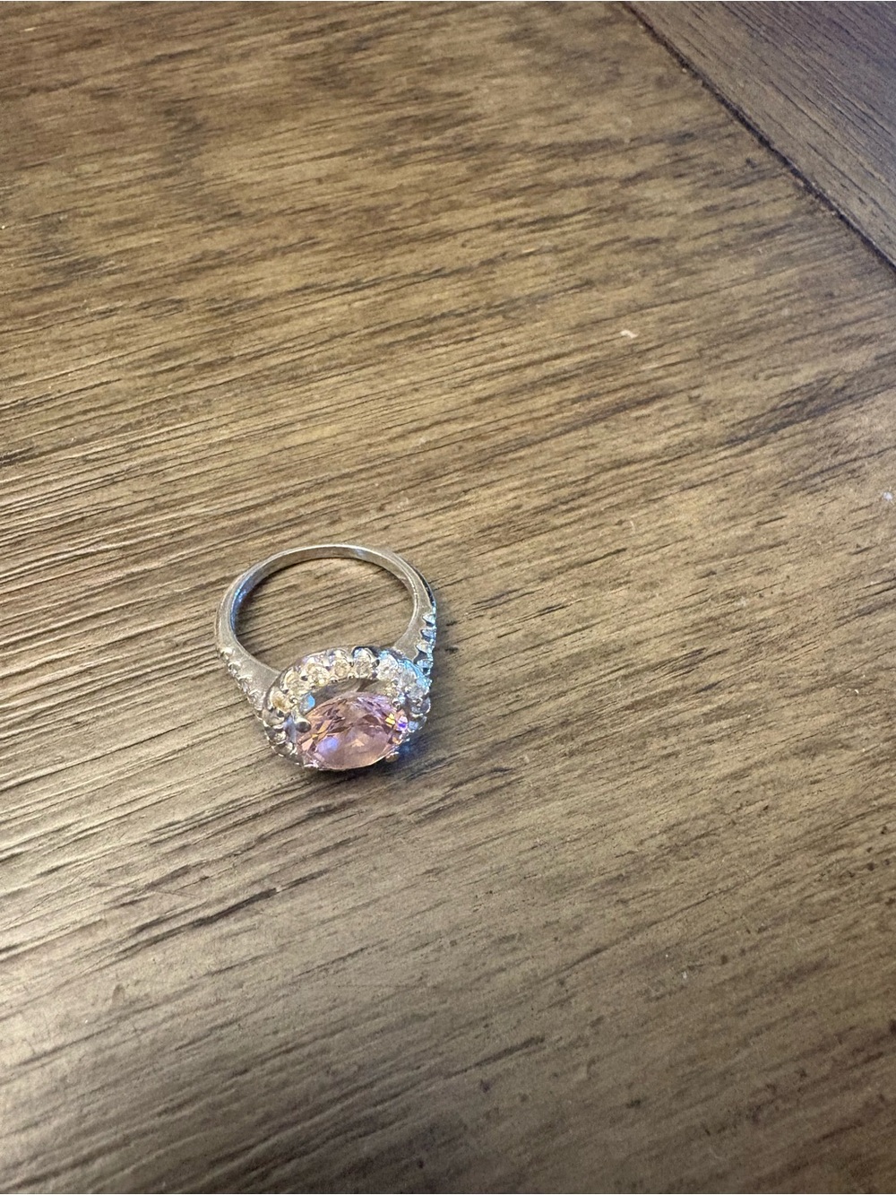 Premier Designs Silver-Tone Ring with Pink Center and Clear Accents